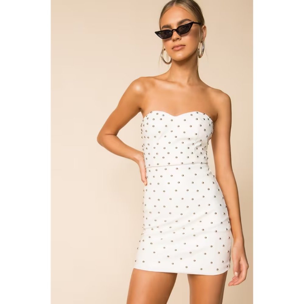 SUPERDOWN Studded Faux Leather Dress White